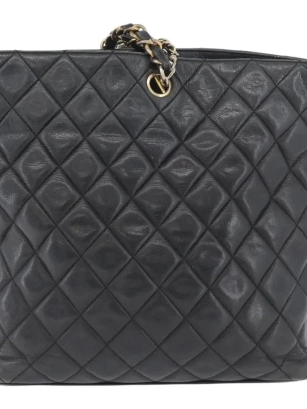 CHANEL Matelasse Chain Shoulder Bag Lamb Skin Black Gold CC Auth ARZ445